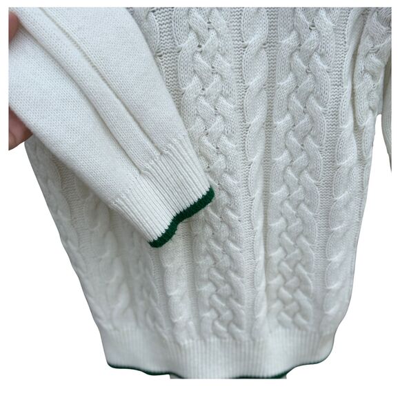 Vintage 80s Floral Fair Isle Cable Knit Sweater White Red Green (Womens M/L) - Picture 5 of 5